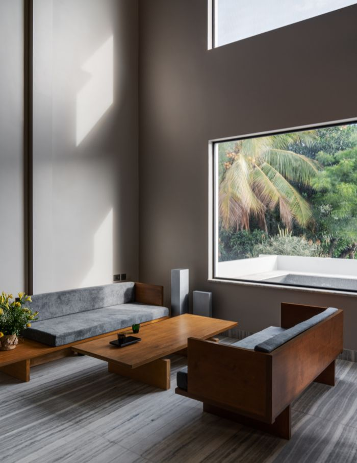 Interior lounge with wooden seating