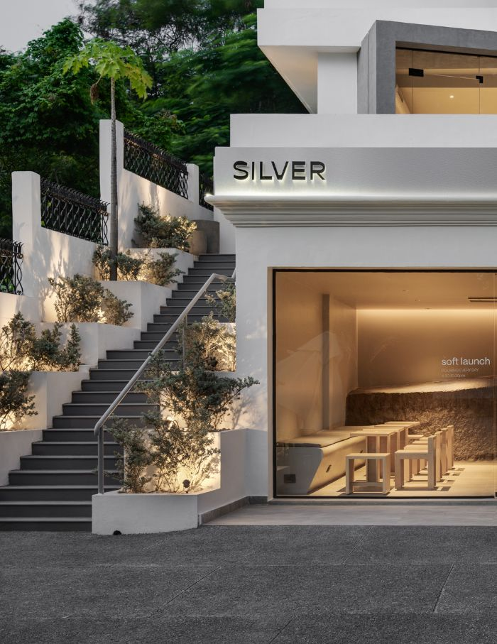 Silver entrance stairs